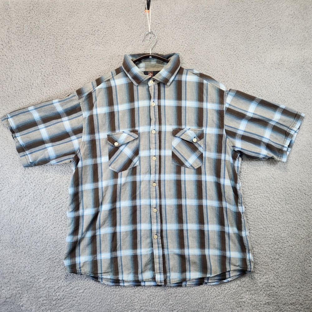 Swiss Cross Youth 3XL Plaid Short Sleeve Button Up Shirt Tree Graphic Cotton